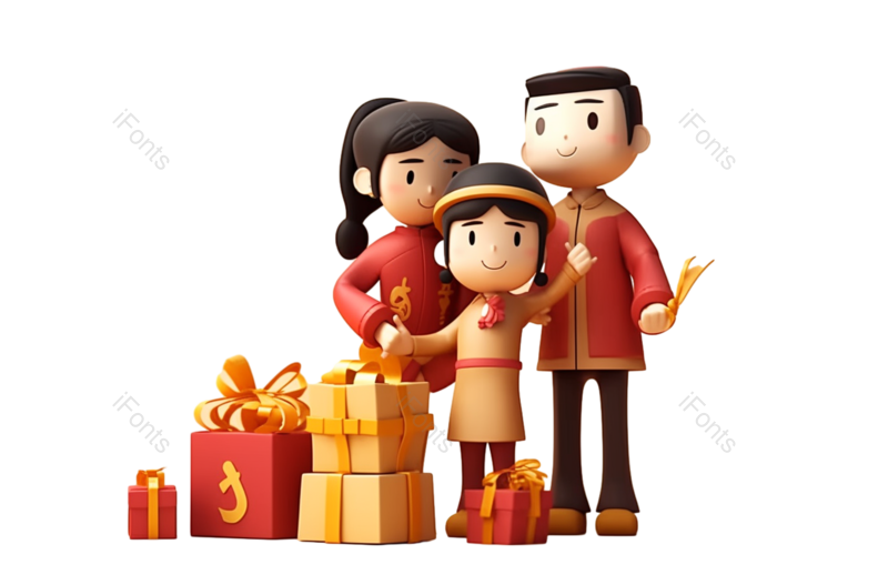 卡通图片,春节元素,儿童PNG,幸福免抠素材